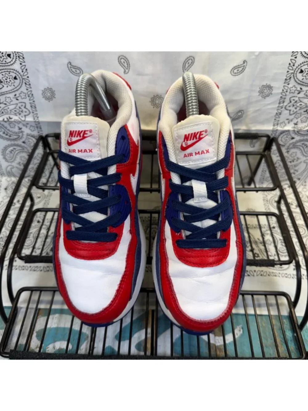Nike Air Max 90 USA Youth 2.5Y Red/White/Blue DA9022-100 Athletic Sneakers